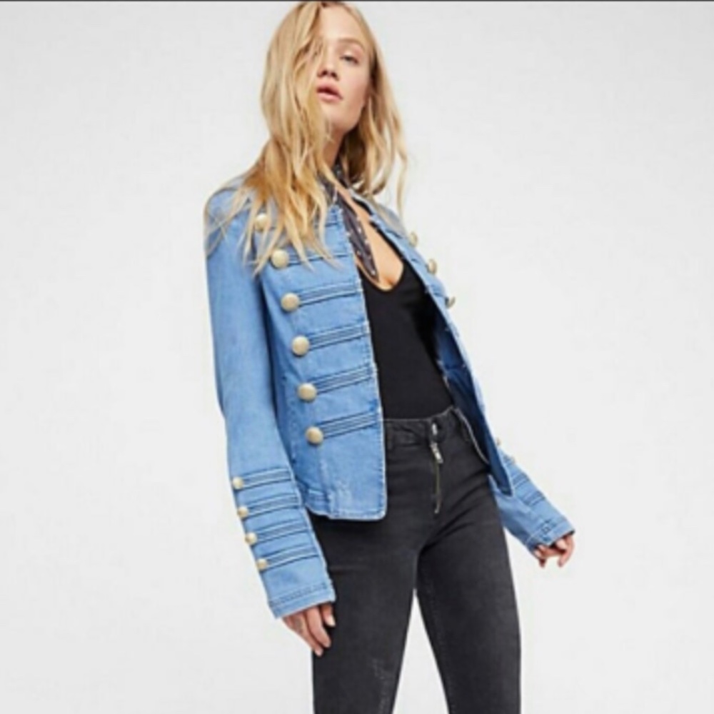 Free people military Jean denim jacket S